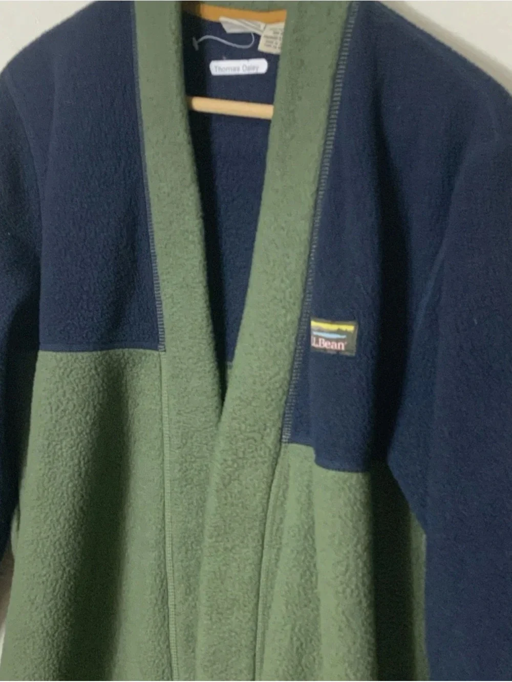 Vintage LL Bean Colorblock Fleece Bathrobe Kimono Coat Mens SM Regular